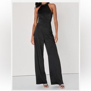 NWT Lulu's Elegant Black Satin Tie Back Jumpsuit XS
